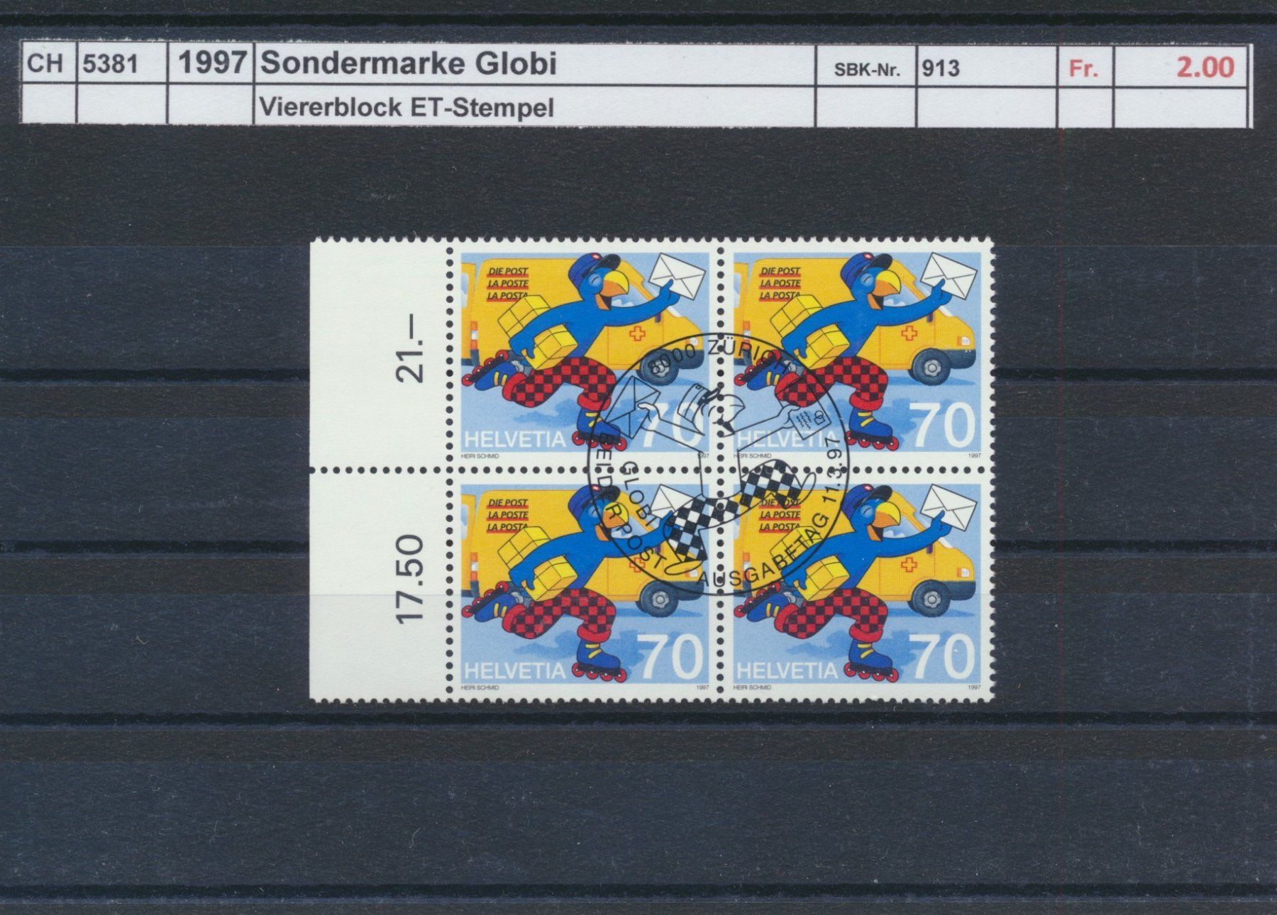 Tutti i francobolli: 1997 "Globi", Viererblock, ET - Stempel – Usato da Winterthur venduto da Zupogeru