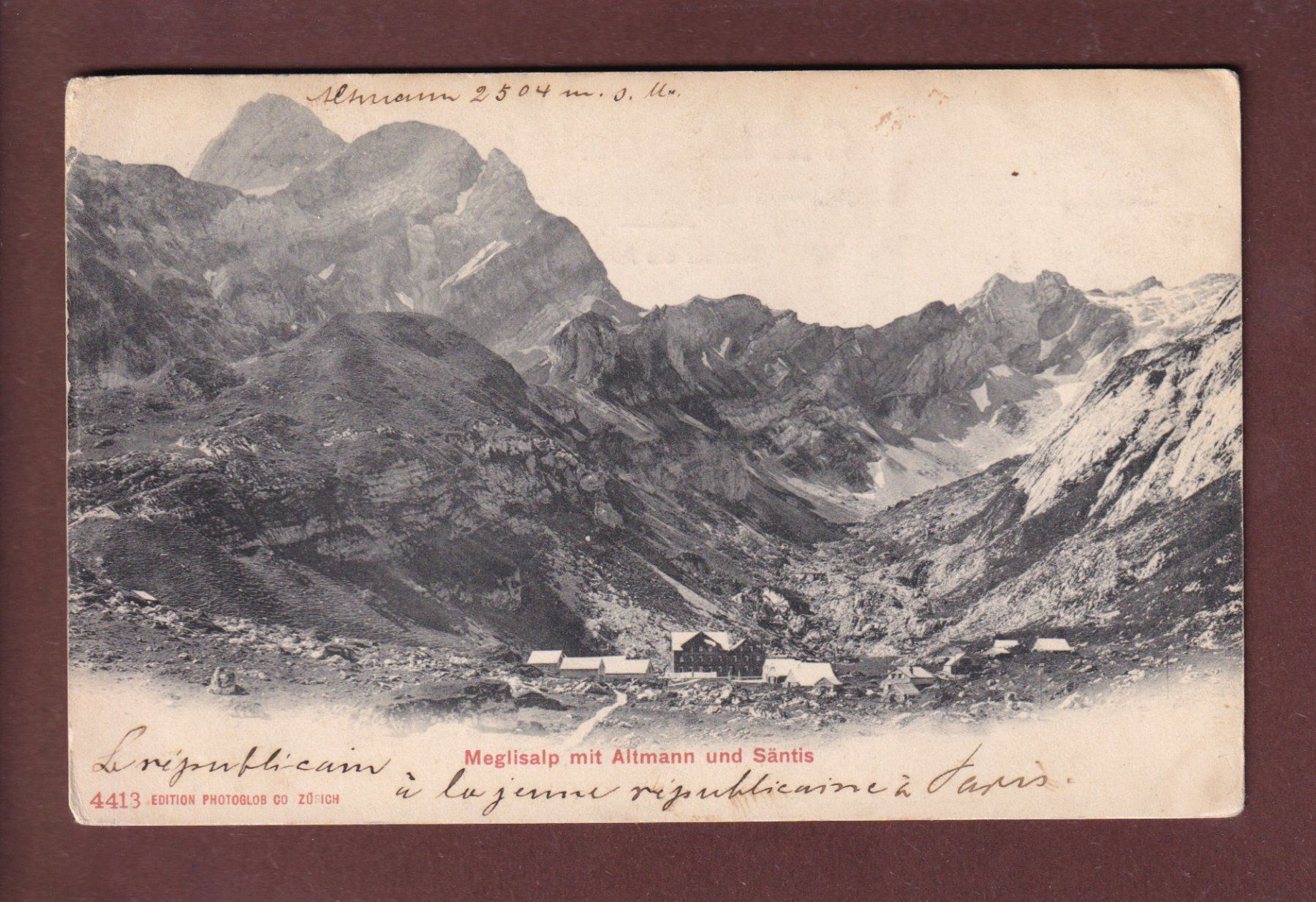 Cartoline postali: MAGLISALP - Altmann - Säntis - 1904 – Usato da Pully venduto da nicecards