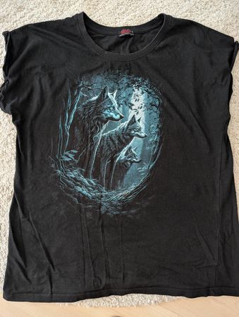 Damen T-Shirt schwarz Wolf Motiv Grösse XL, Spiral