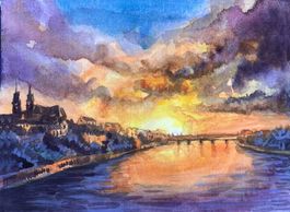 Aquarellmalerei Basel Bridge (14) A5-Format