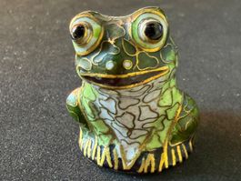 Frosch, Froschfigur, Emaille Kupfer vergoldet, Feng Shui