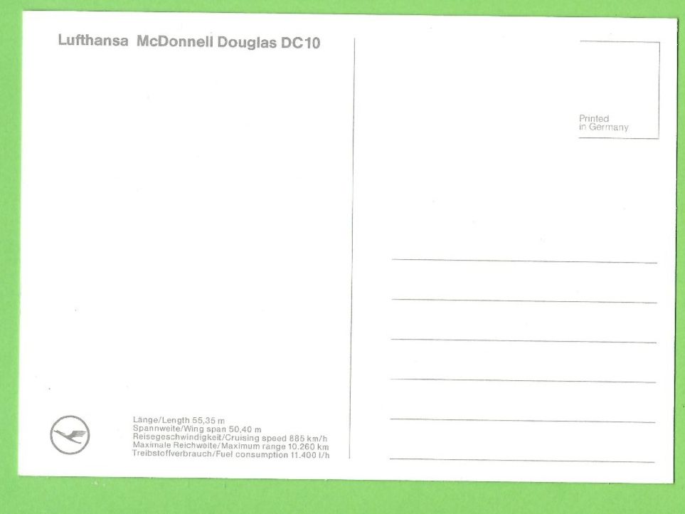 Cartoline postali: Lufthansa McDonnell Douglas DC10 – Usato da Zürich venduto da t24_de 1