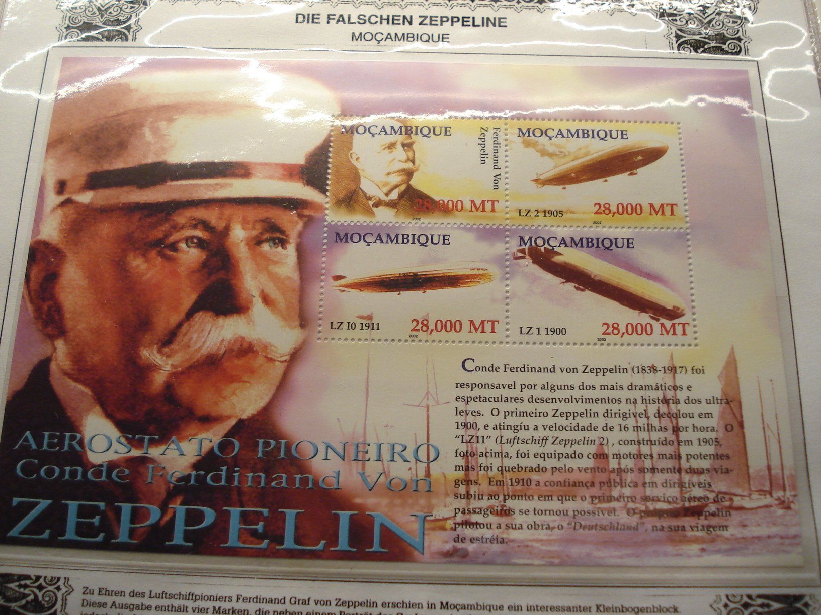 Alle Briefmarken: Mocambique, Block 2002 **, Zeppelin – Gebraucht aus Niederwil AG von morostahu
