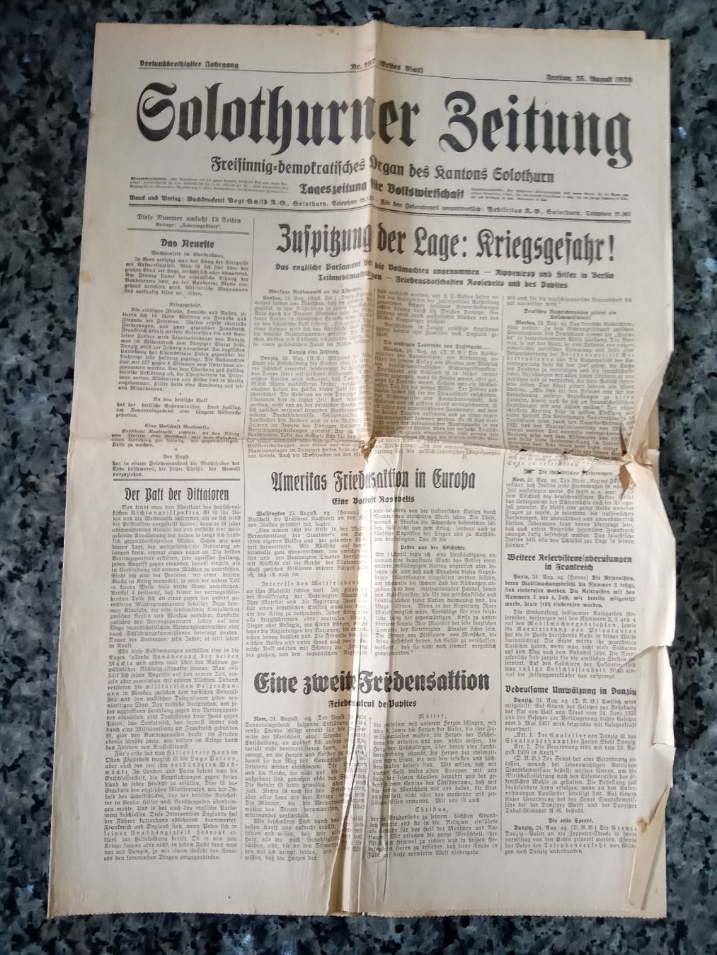 Riviste & Magazine: Solothurner Zeitung  Fr. 25. .Aug. 1939   – Usato da Hägendorf venduto da Yahuhu01 1
