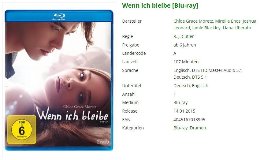 Tutti i DVDs: Wenn ich bleibe (Bluray) – Usato da Buchrain venduto da Sssschaller