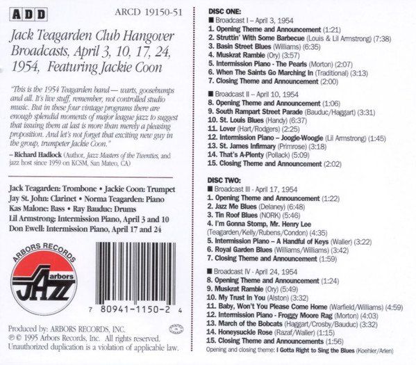 CD: set 2CD's - Jack Teagarden, Jackie Coon, Kas Malone, Bauduc – Usato da Unterbäch venduto da gond 1