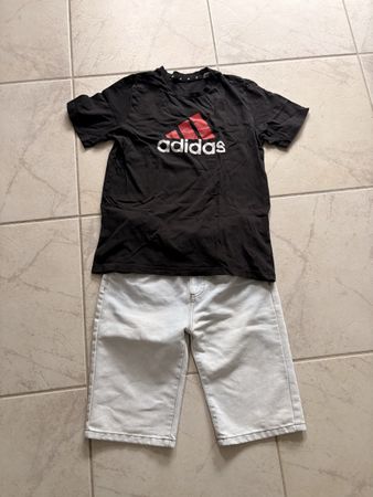 Sommer Set: Adidas T-Shirt und Jeans Shorts, Grösse 164