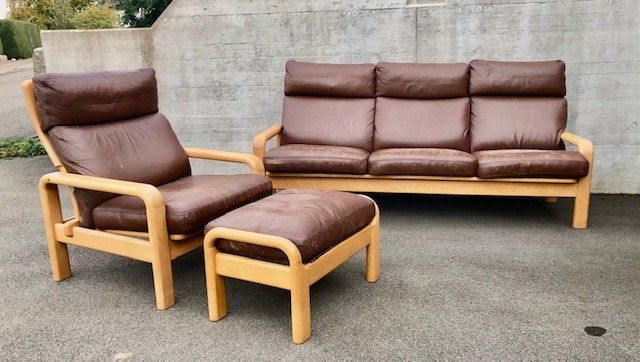 Vintage 3er-Sofa Büffel Leder mit Sessel dänisches Design | Kaufen auf ...