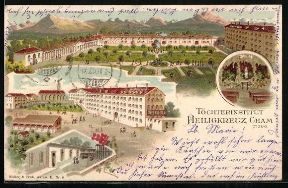 Cartoline postali: Litho Cham, Ansichten vom Töchterinstit – Usato da Berlin venduto da bartko-reher