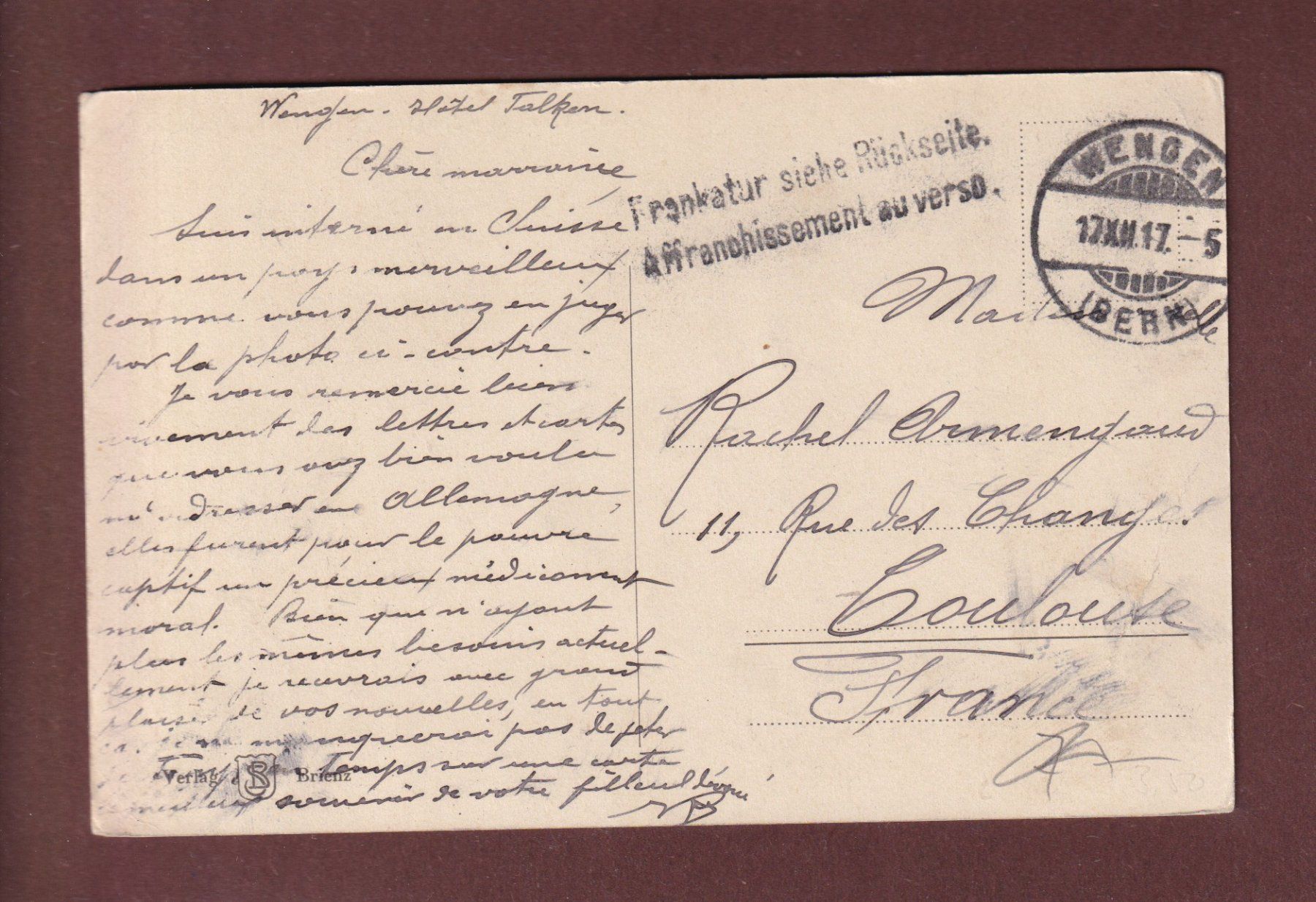 Cartoline postali: WENGEN - Teilansicht - 1917 – Usato da Pully venduto da nicecards-shop 1