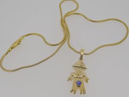 Schöne 18 Kt Schlangenkette mit 14kt Anhänger mit Safir Bril