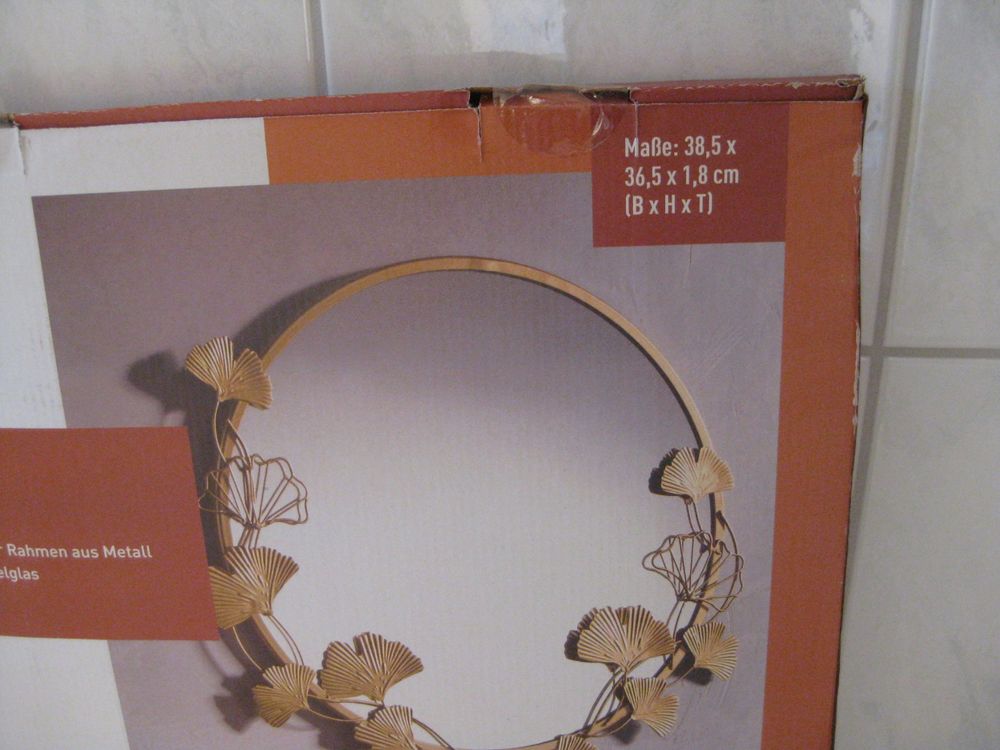 Schöner runder SPIEGEL mit GINGKO Blätter | Kaufen auf Ricardo