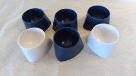 6 Eierbecher "Gerda" blau/weiss Made in Germany ±1970