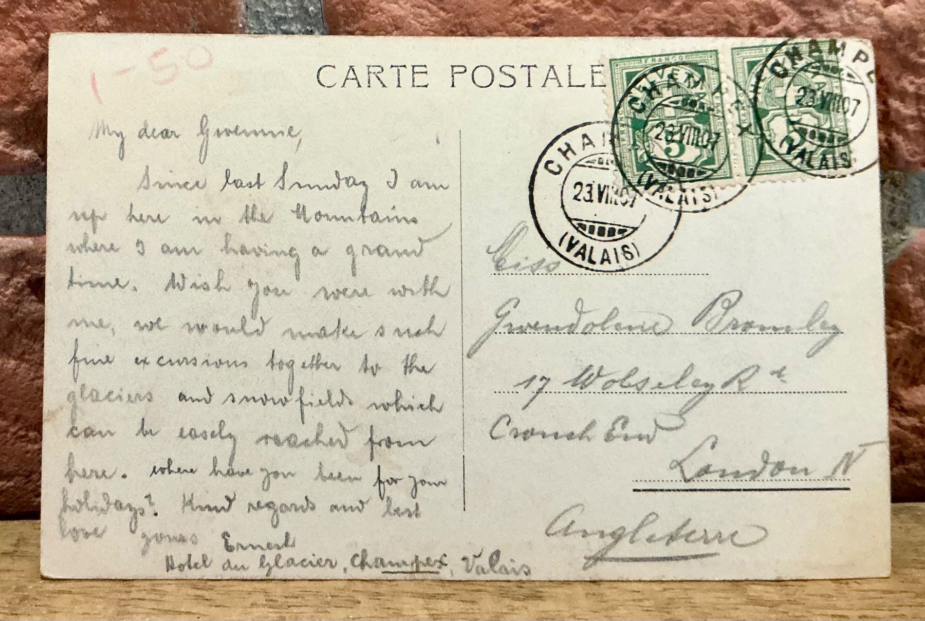 Cartes postales: 1907 - CHAMPEX - Val d'Arpette – D'occasion à Root par ENGLAND-TREASURES 2