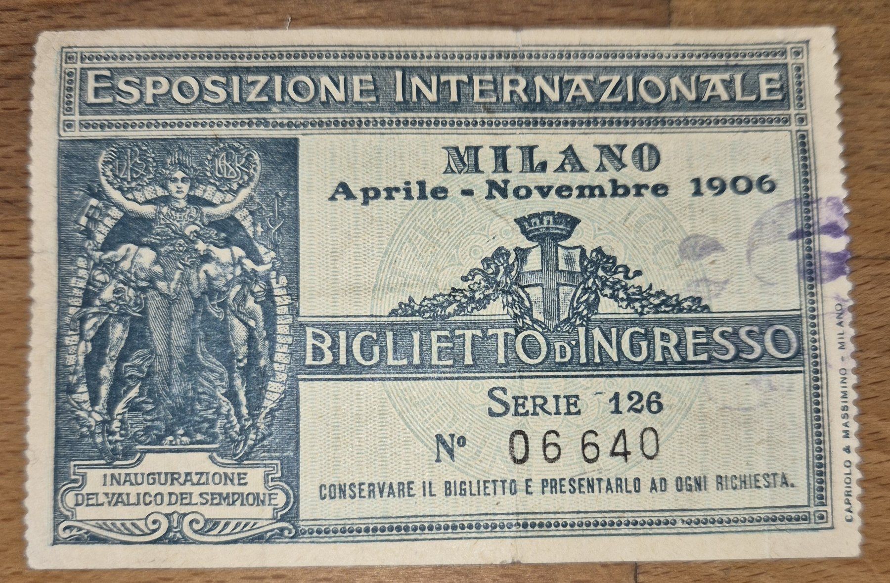 Biglietti: Antikes Eintrittsticket - Milano 1906 – Usato da Basel venduto da Kurioses