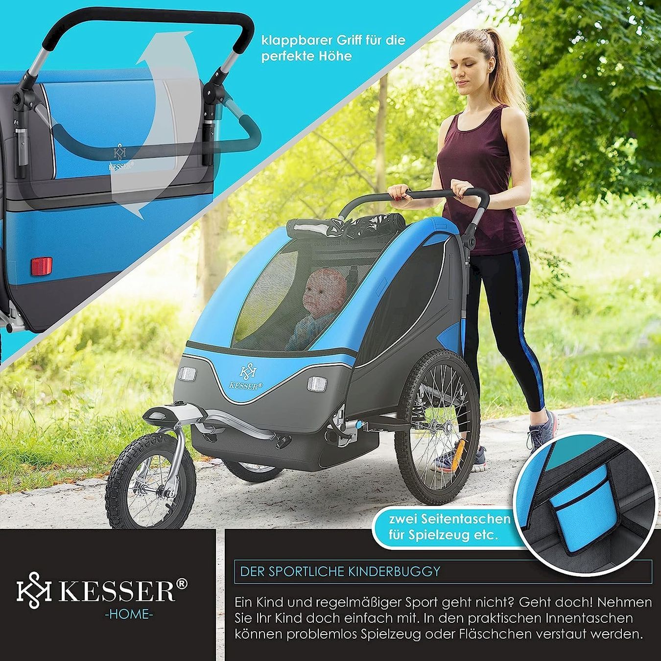 Rimorchi per biciclette: Kesser Kinderanhänger 2in1 blau – Nuovo e nell'imballaggio originale da Bottighofen venduto da zaap 5