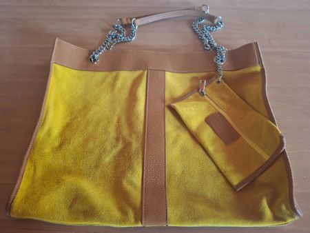 Grand sac cuir et daim avec porte-monnaie assorti