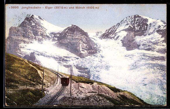 Cartoline postali: AK Jungfraubahn, Eiger und Mönch, 1913 – Usato da Berlin venduto da bartko-reher