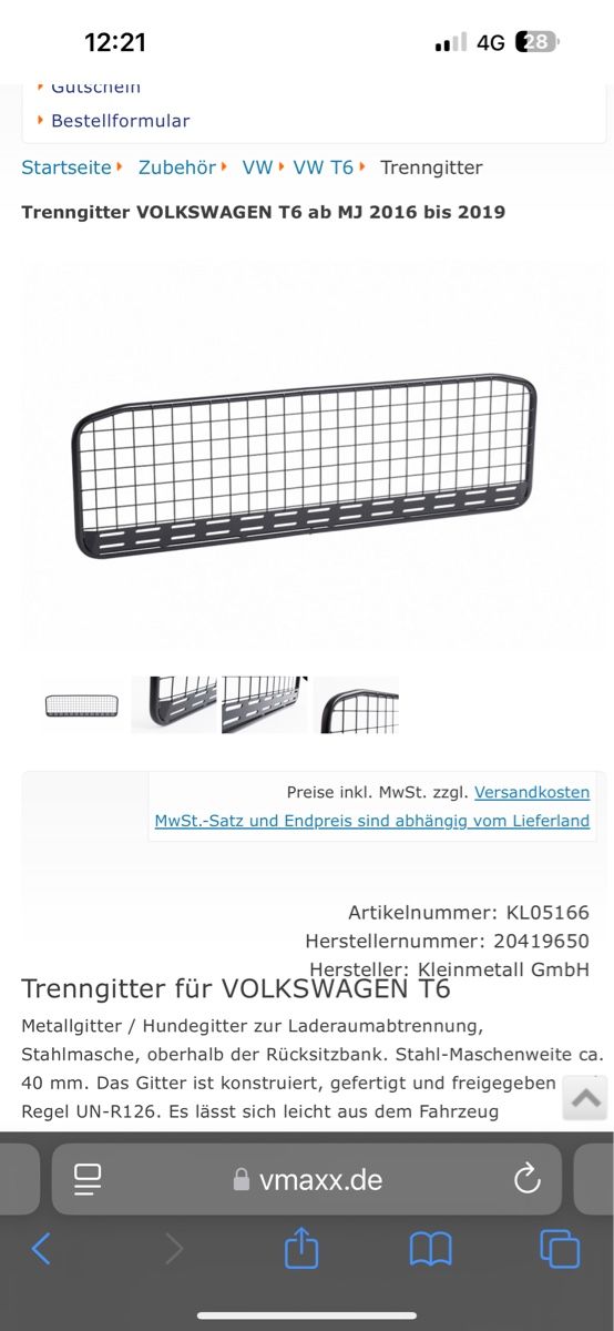Altro: VW T6 Trenngitter / Hundegitter – Usato da Sempach venduto da Bagira4 1
