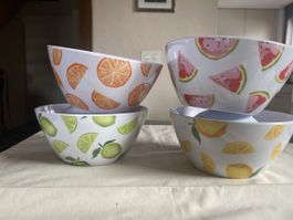 4 Fruit Salad Bowls, Summer Design, 15cm, Melamine