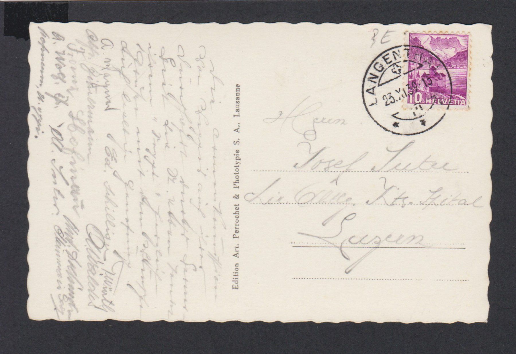 Cartoline postali: Langenthal Hotel Bären   -   alte Ansichtskarte 1939 – Usato da Vitznau venduto da Ropaku 2