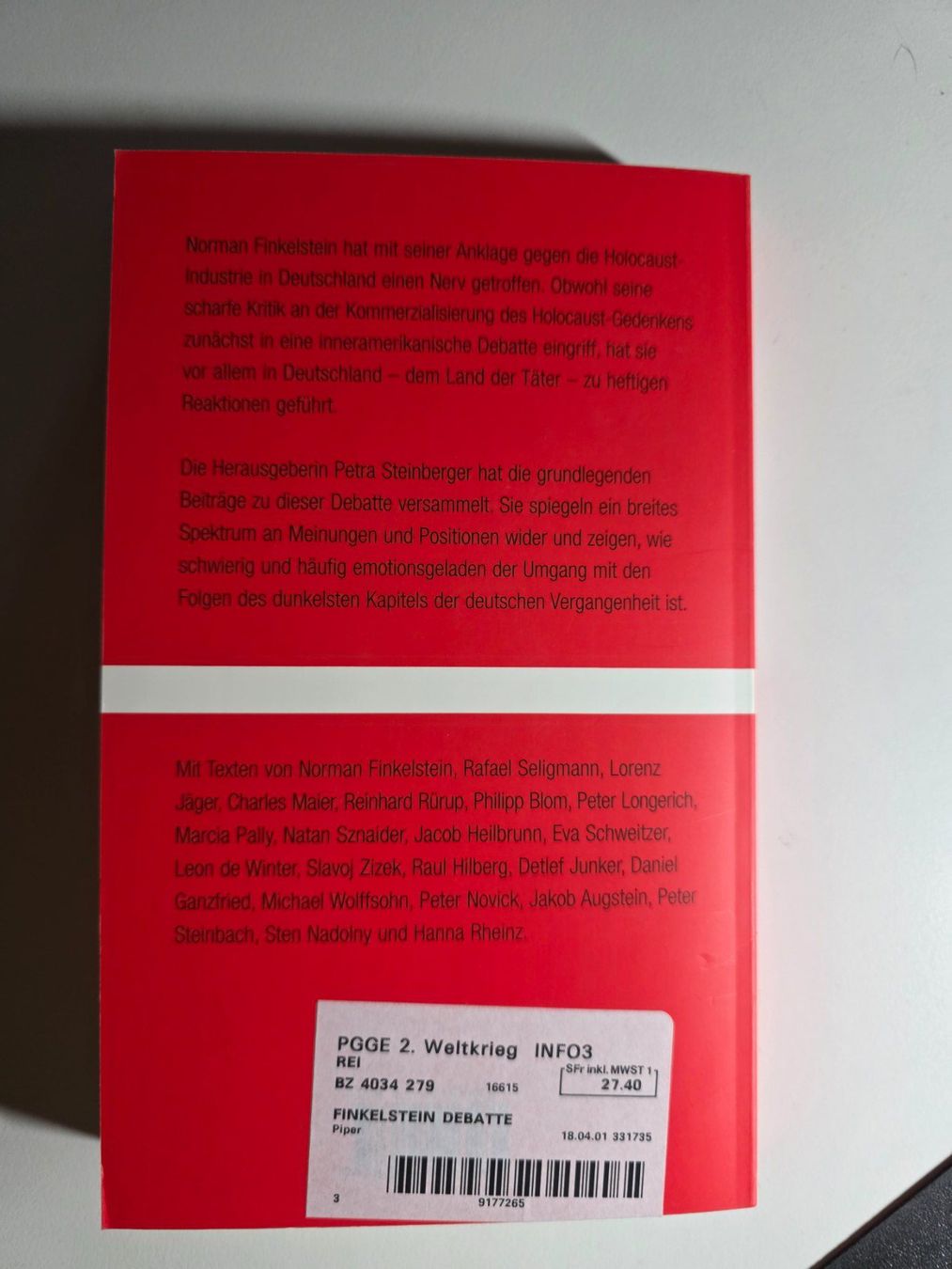 Bücher: Die Finkelstein Debatte - Petra Steinberger - Piper 2001 – Gebraucht aus Walterswil BE von Lonitti 5
