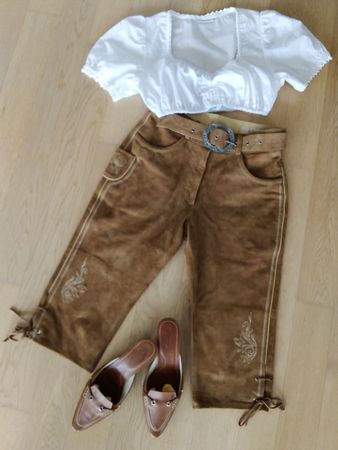 DER WILDSCHUETZ Damen Leder Hose hellbraun Grösse 34