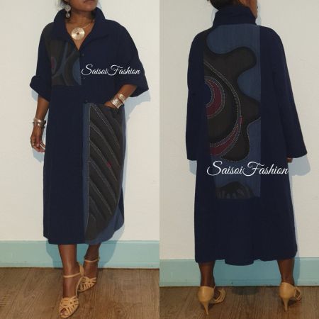Herbst Frühling Batik Handmade Mantel,Kleid100%BaumwolleS-XL