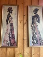 2 zusammengehörige Wandbilder im Ethno-Afrika-Stil mit Rahm