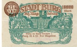 Burg 1 Mil.Mark Serie C+Stempel grün 22.08.1923 VZ+-VZ++