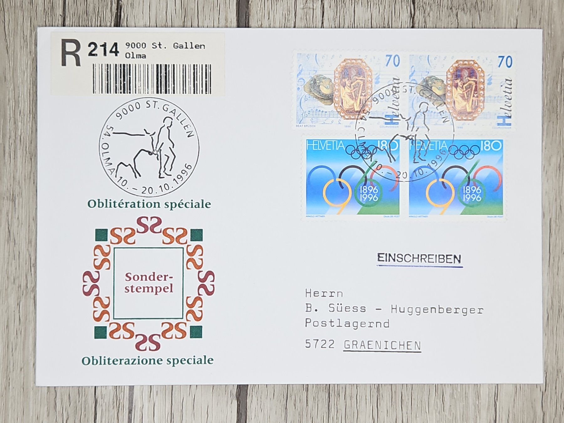 Tutti i francobolli: CL11 Enveloppe + Timbre Suisse 1996 – Usato da Cousset venduto da Patrick_Collections