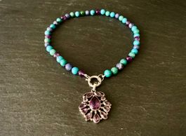 Traumhafte Amethyst Edelstein Anhänger Halskette Silber