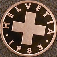 1 Rappen Schweiz 1983 pp / aus Münzsatz/in einer Münzkapsel