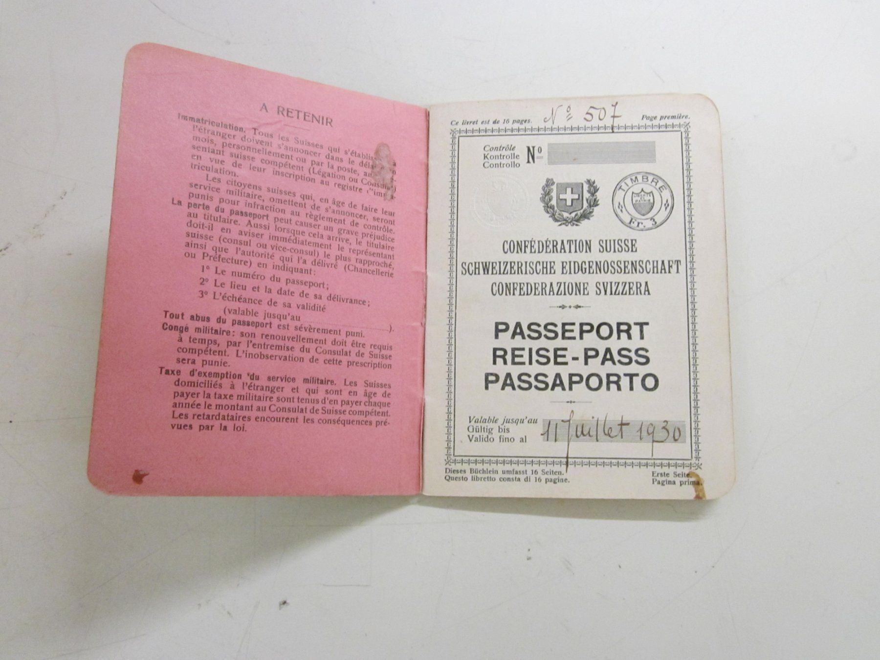 Documents: Passeport Suisse Schweizer Pass 1930 – D'occasion à Grand-lancy par kohler333