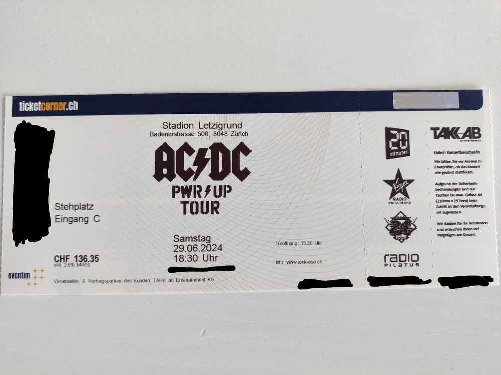 AC/DC Ticket Stehplatz Eingang C, 29.06.24 in Zürich (Neu und ...