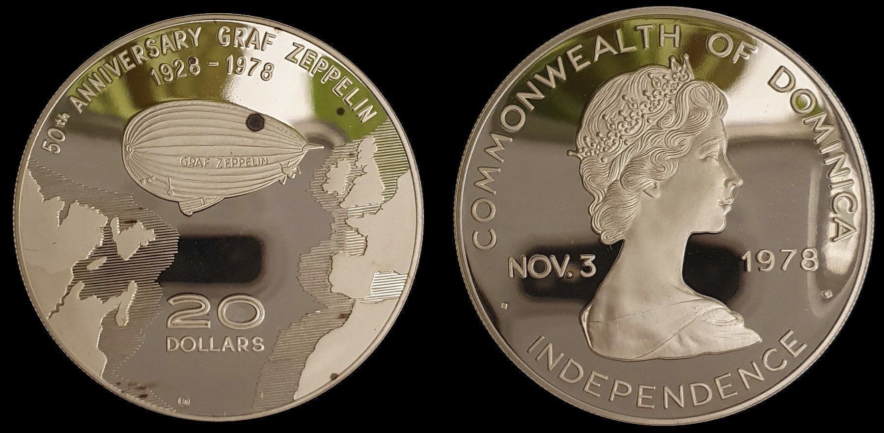 Alle Münzen: Dominica $20 1978 Graf Zeppelin AG – Neu (gemäss Beschreibung) aus Cugy VD von bein-numismatics