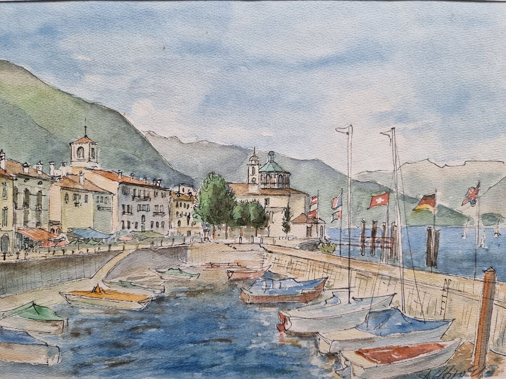 Gemälde: ANTON HUTIGER sig.Aquarell (Cannobio IT.) mit Rahmen – Gebraucht aus Gersau von grafik-kunst 3