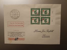 Ersttagsbrief mit Viererblock 9.V.1945, 1.Tag der Waffenruhe