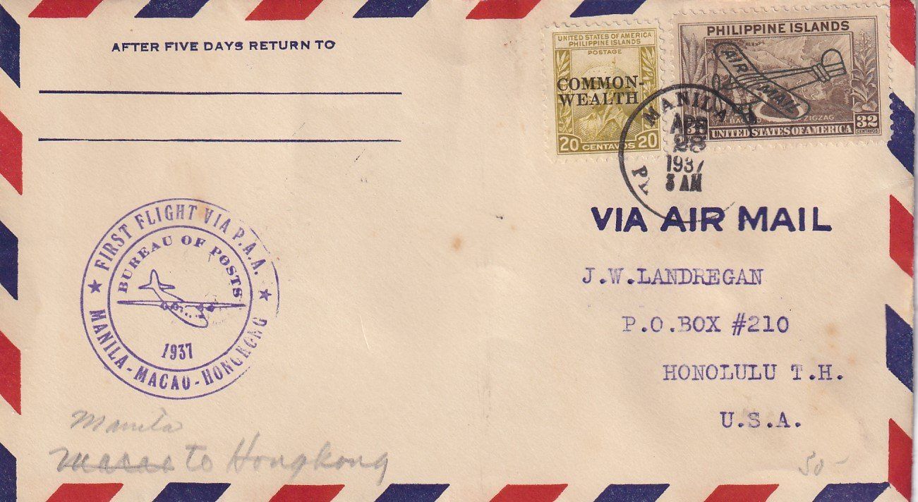 Tutti i francobolli: Erstflug PAA Manila - Macao - Honolulu 1937 – Usato da Baar venduto da Asmara111