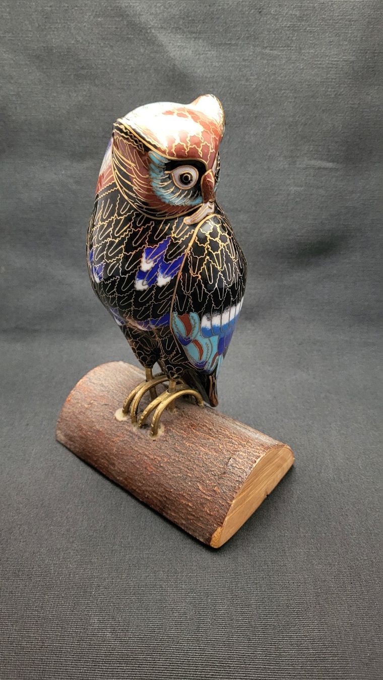Figurines: Cloisonne-Eule auf Holzsockel – D'occasion à Basel par spinne02 1