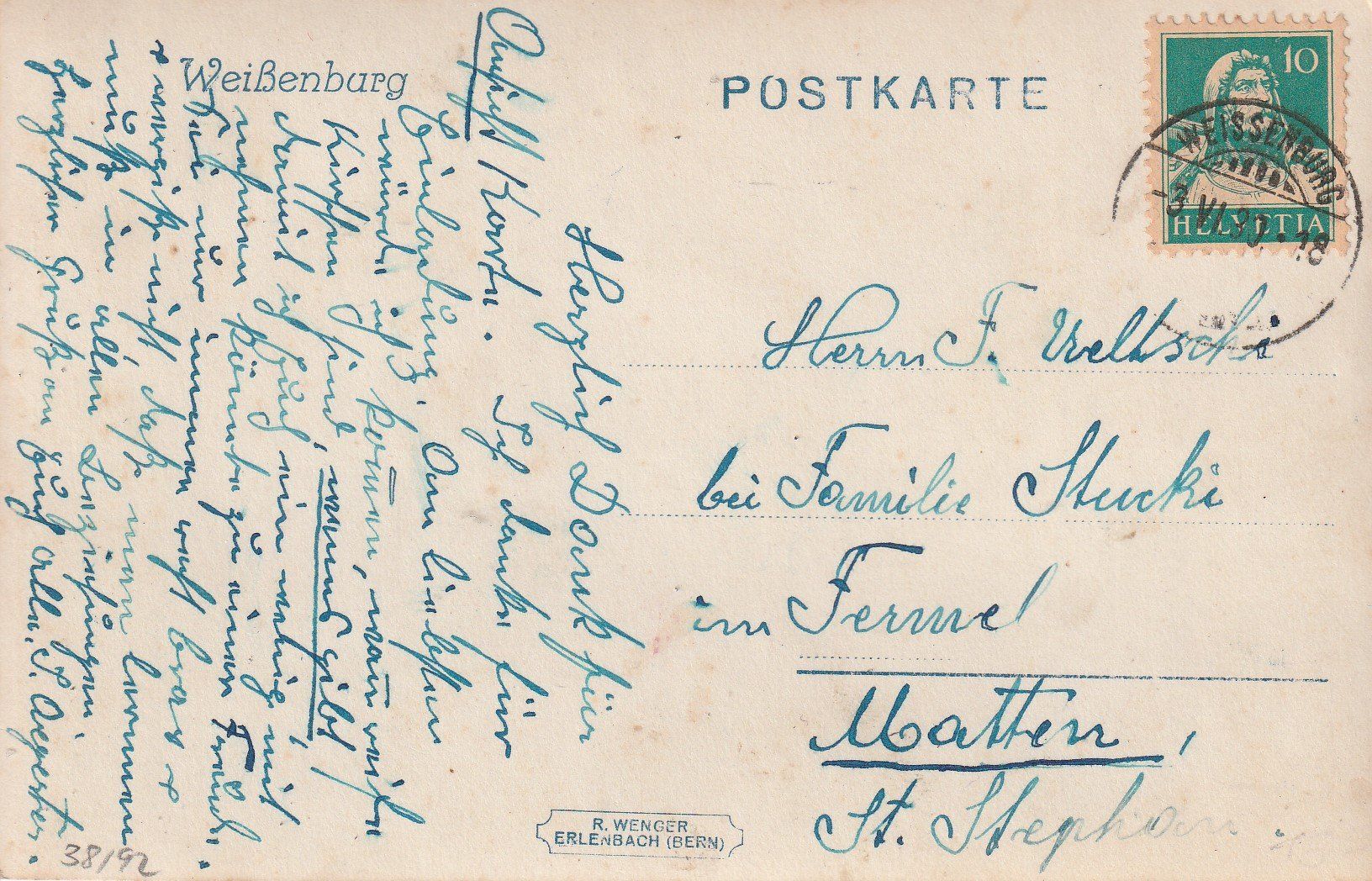 Cartoline postali: Weissenburg-Karte gelaufen 1920 – Usato da uttwil venduto da Koehlerfred 1
