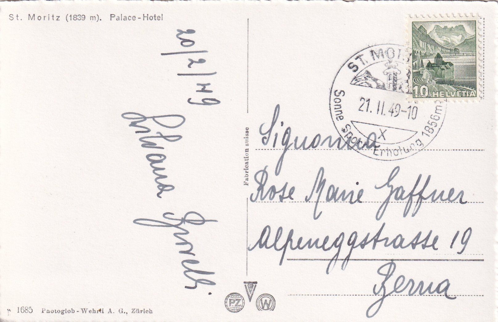 Cartoline postali: St. Moritz - Palace-Hotel /mp – Usato da Hombrechtikon venduto da Rudolf07 1