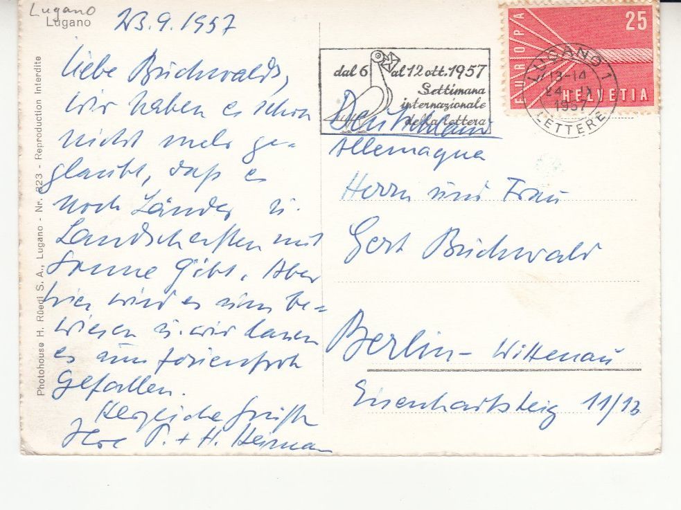 Cartoline postali: Lugano 1957 – Usato da Bürglen TG venduto da StampGraf 1