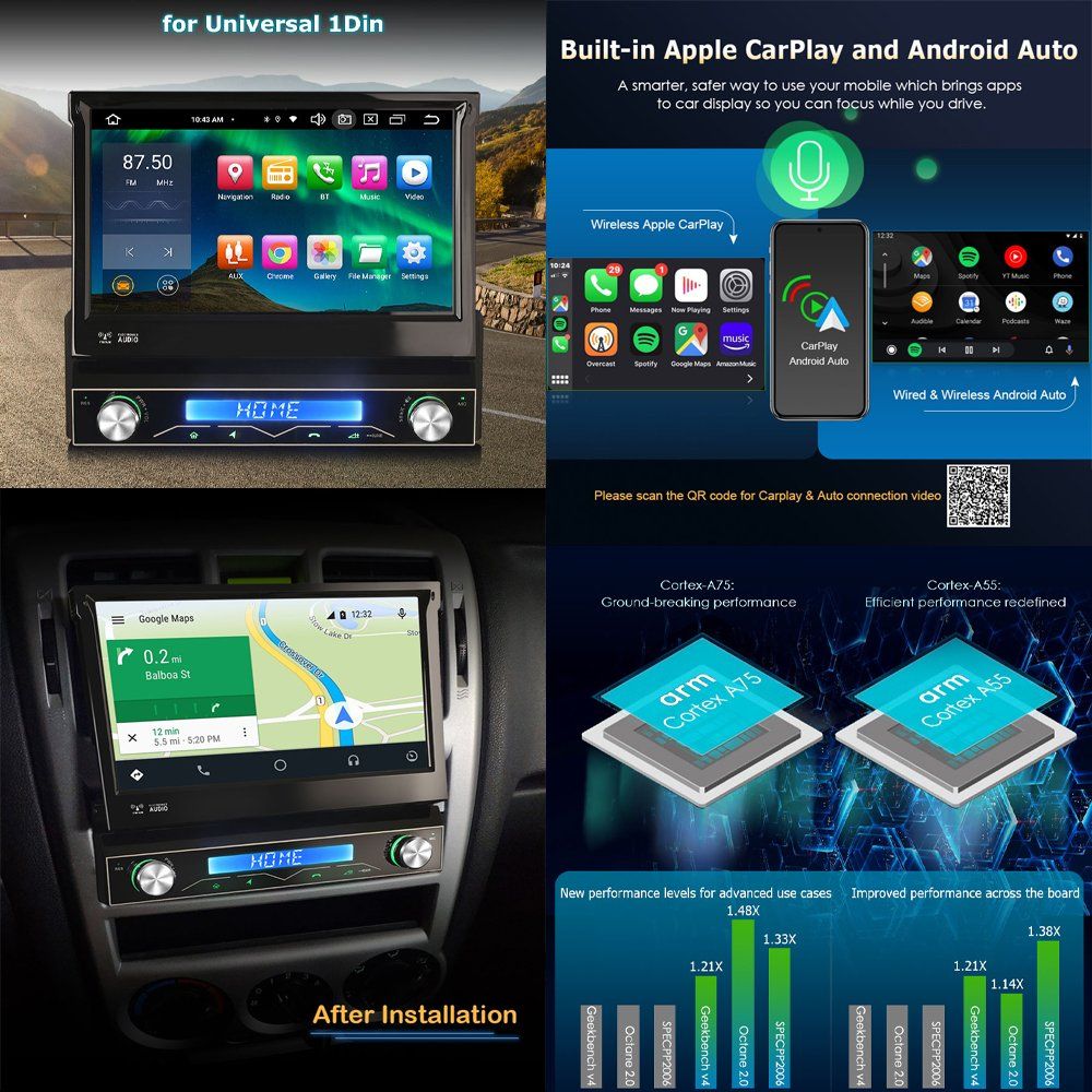 1 DIN RDS Autoradio 7 Zoll Carplay Motorisiert 4G 8Core (Neu und ...
