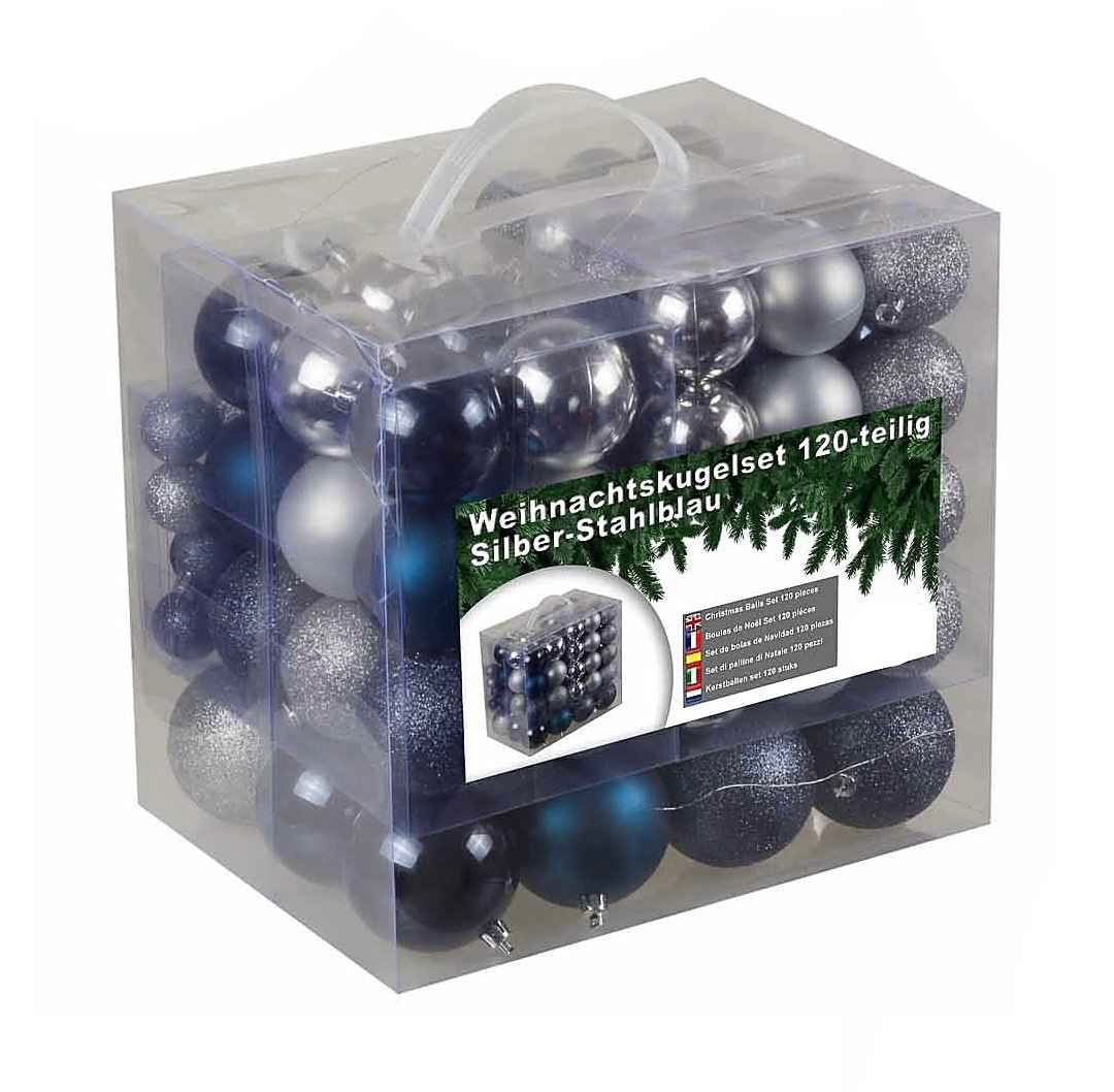 Tutte le decorazioni: Riesen Weihnachtskugelset 120 teilig Silber/Stahlblau – Nuovo e nell'imballaggio originale da Basel venduto da Seifehuesli 4