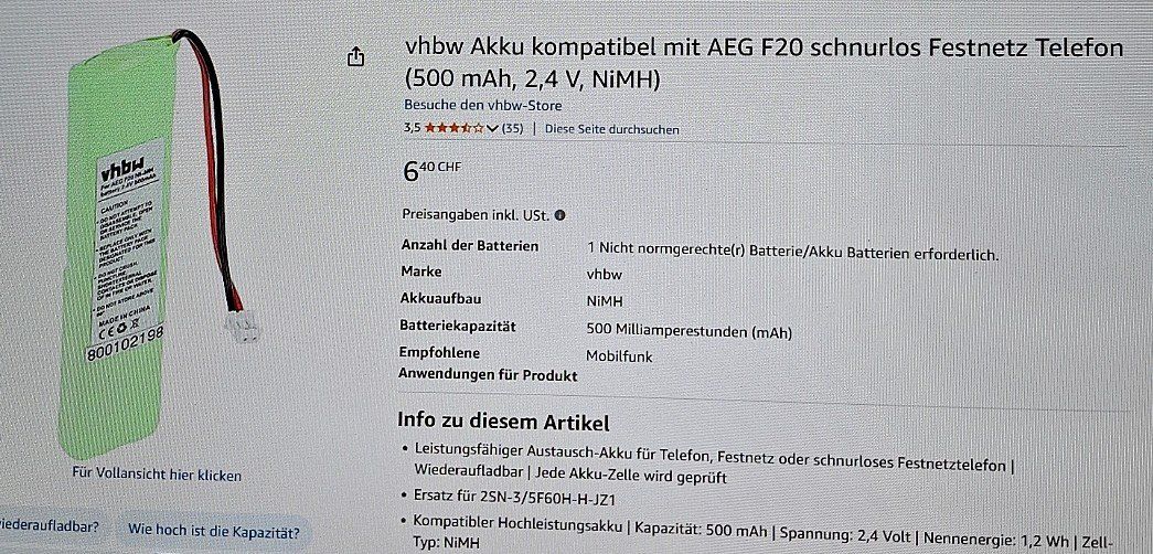 AEG Telefoni: Akku für Schnurlostelefon – Nuovo (secondo la descrizione) da Hünibach venduto da Fitzgerald1 1