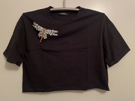 T-shirt Zara noir avec libellule strass S NEW