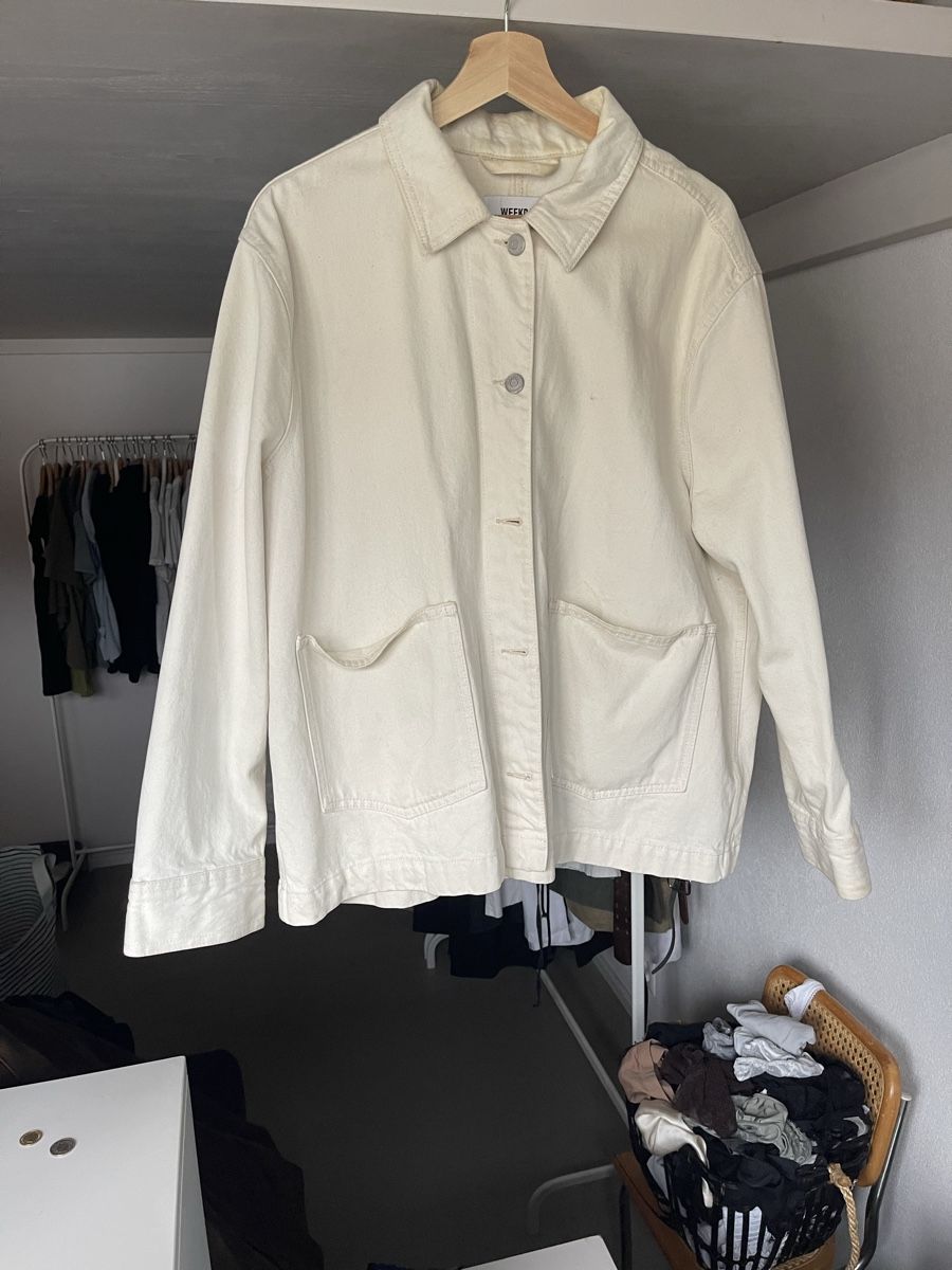 Weekday Giacche: Veste en jean blanche Weekday taille L – Usato da Genève venduto da madetil1