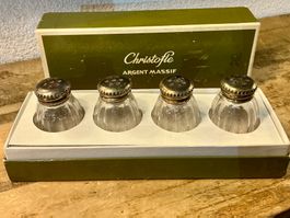 CHRISTOFLE FRANCE 4 VINTAGE SALZ/PFEFFER STERL.925, KRISTALL