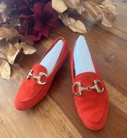 Loafer Gr.38 Orange Rot Wildleder Gucci inspirierte Schnalle